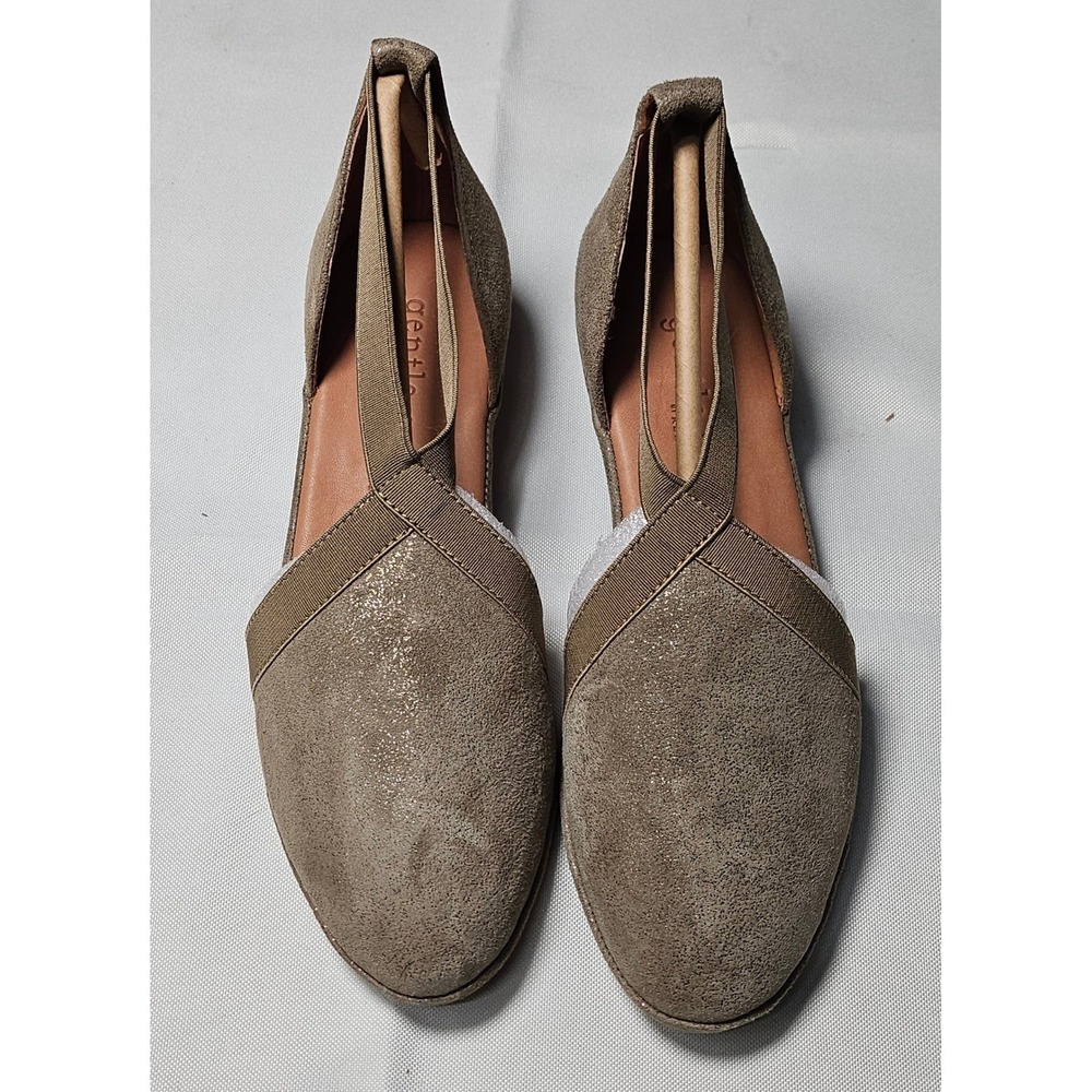Gentle Souls Natalia Ballet Flats Taupe Metallic Suede Wedge Women's 6 M‎ NEW